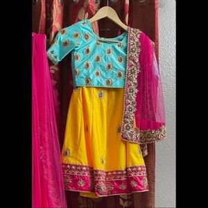 Toddler Blue pink and yellow lengha